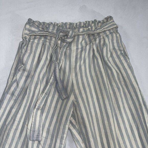 Madewell Huston Crop Pants Blue White Stripe Linen Blend Wide Leg Tie Waist Sz M - Picture 5 of 10